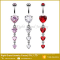 Stainless Steel Heart Cascade Belly Ring Dangle Navel CZ Navel Belly Ring